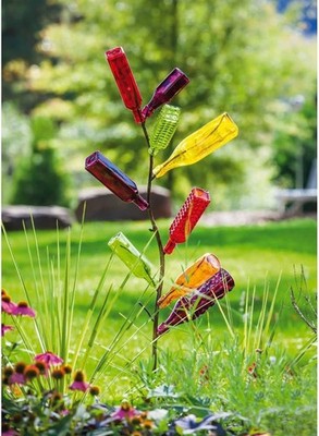 Unique Style Outdoor Metal Wine Bottle Holder Bush Tree Garden Yard Stake Decor