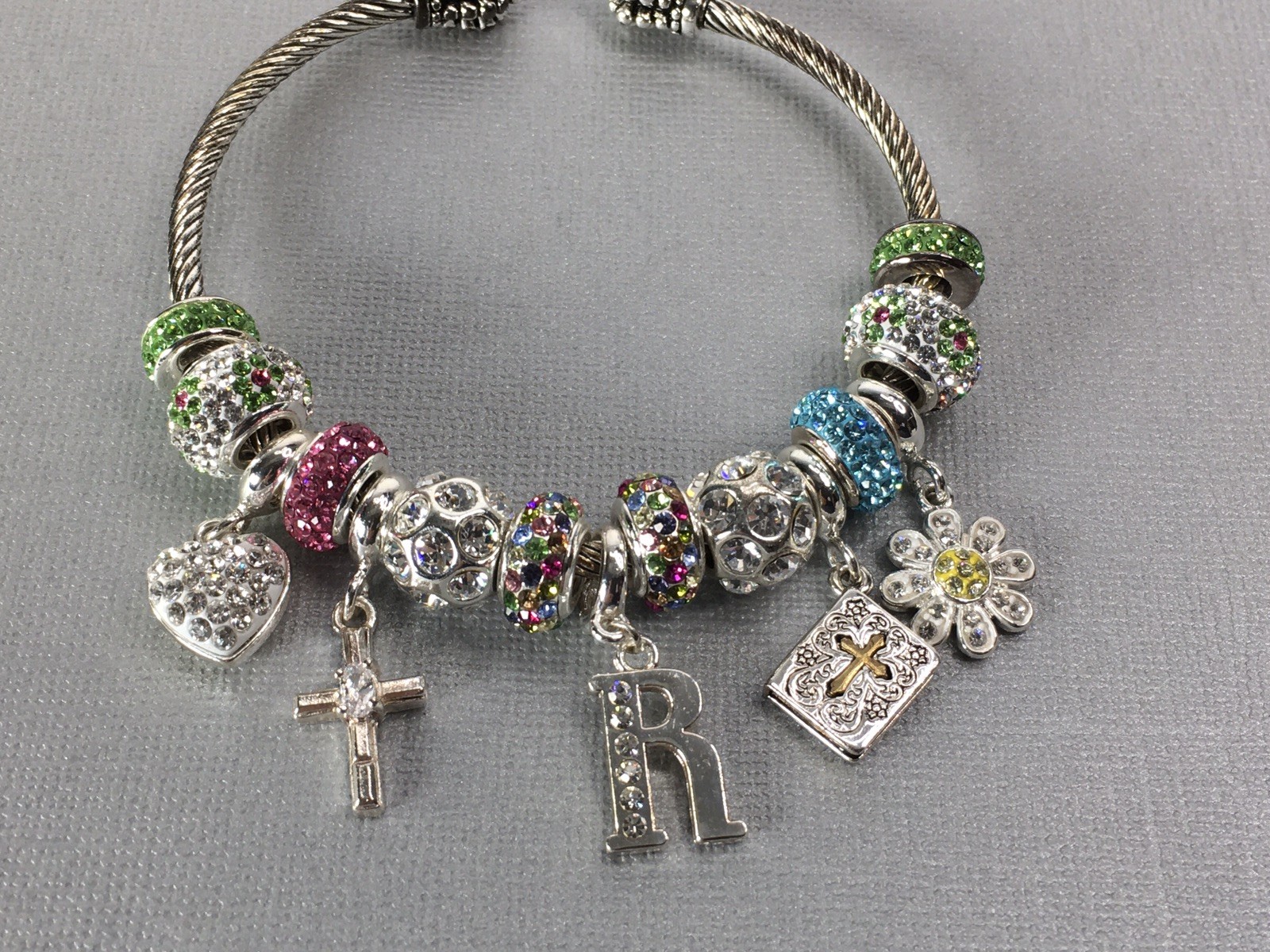 Silver Toned Wire Cable Bangle Bracelet Colorful … - image 2