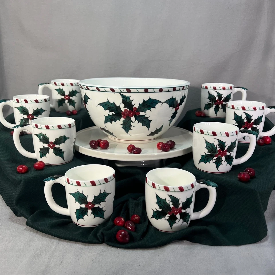 Lefton Holly Zuckerstange Bowle Schüssel mit 8 Tassen Vintage Weihnachten Japan Artikel 210
