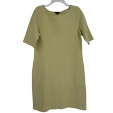 Talbots Shift Dress Womens Size 14 Neon Green Knit Stretch Casual Short Sleeves