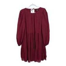 Express Shift Dress Size Medium Tiered Ruffle Lined Maroon Long Sleeve $78
