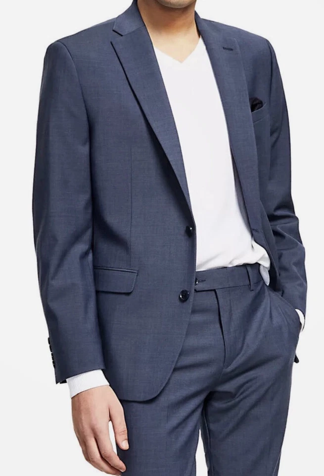 Traje de hombre BAR III azul ajustado mezcla de lana chaqueta de dos piezas talla 46R pantalón 32x32 Foto 4 de 4