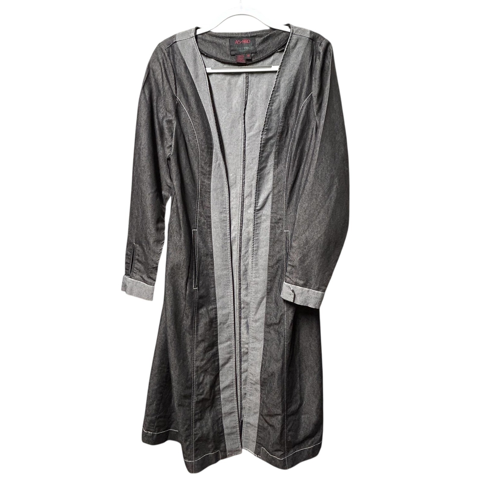 AS-HRO Women's Long Denim Jacket Duster Cardigan Black Gray Size 10