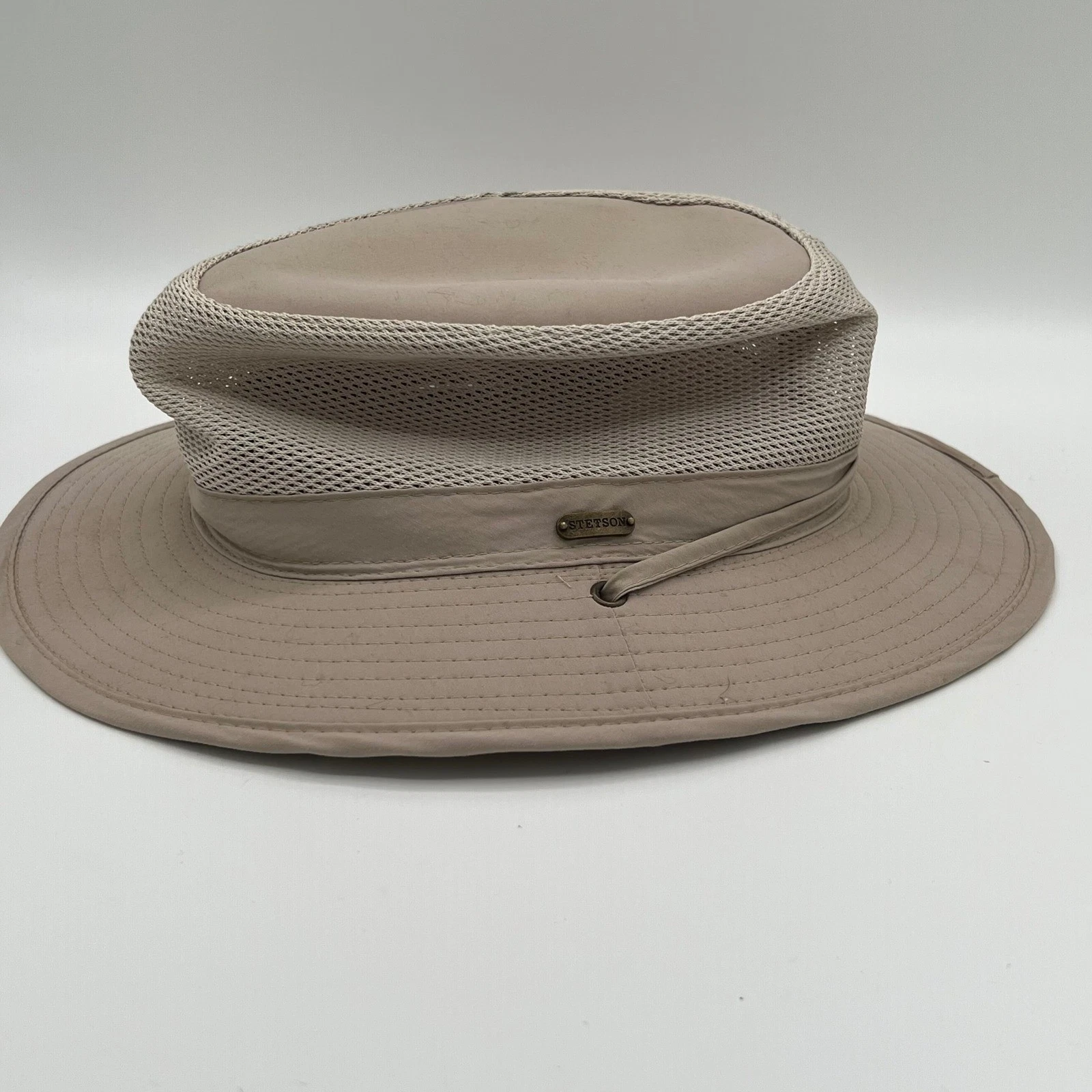 Stetson Sun Guard No Fly Zone Hat Mesh Vent Wide Brim Safari Travel Beige UPF