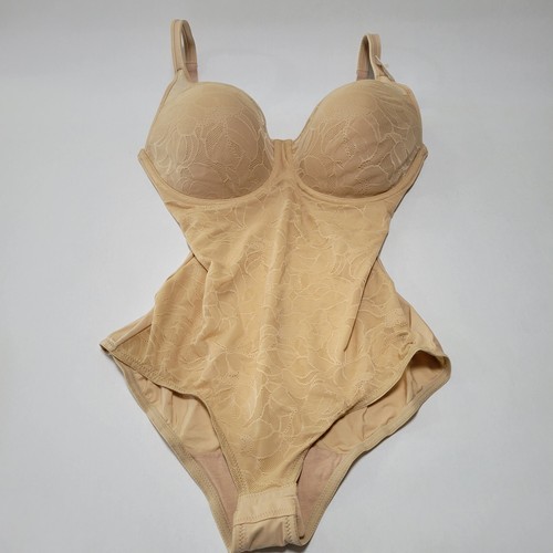Maidenform Firm Tummy-Control Sheer Lace Body Briefer Beige M6552 NWT 34DD - Picture 3 of 9
