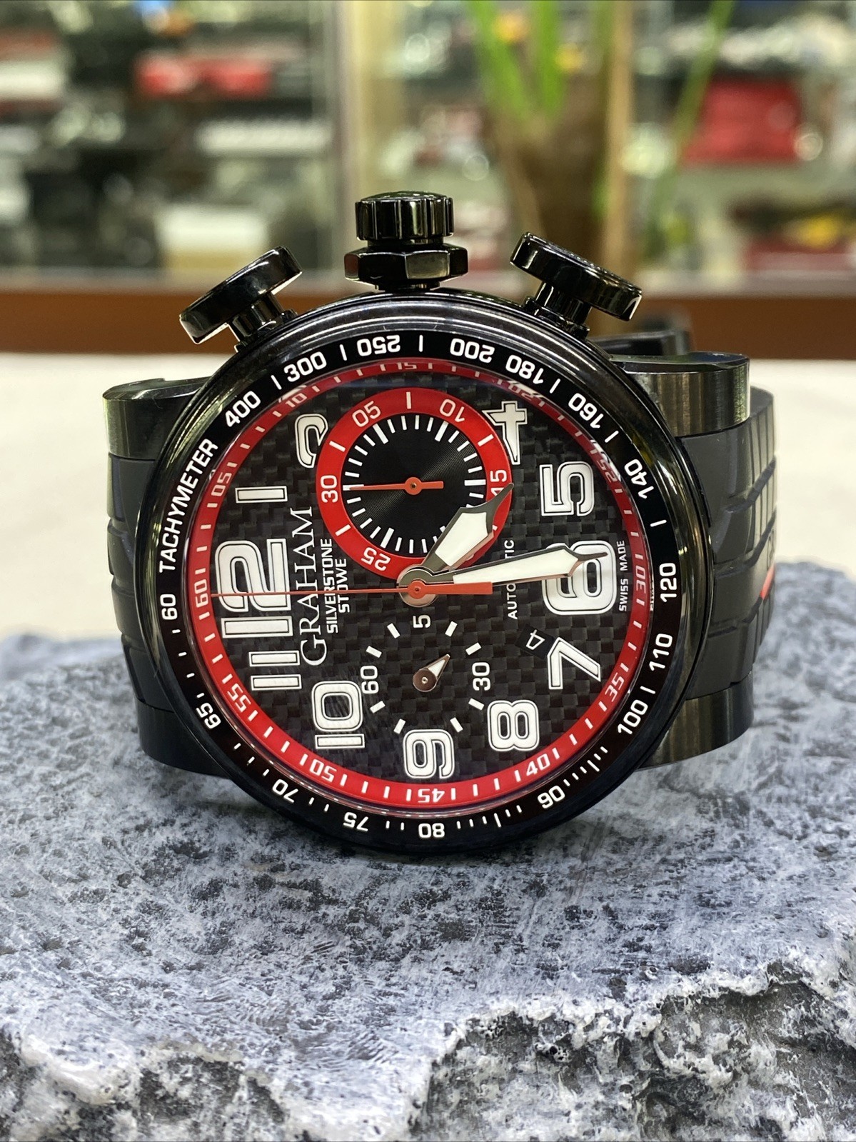 Graham Silverstone Stowe 48mm Automatic Chronograph Watch Black / Red