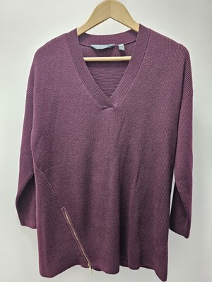 Ruth Langsford Jumper UK 8 Plum Ribbed Knit V Neck Zip Detail Womens C12