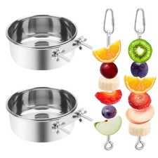 2 Pcs Gray Silver Bird Feeder Bowls with Food Holders for Cage