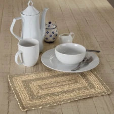 VHC Brands Farmhouse Cobblestone Table Placemat, Tan Grey White, Jute Blend,
