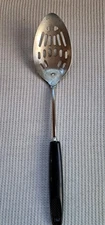 Ekco Slotted Serving Spoon Chromium Plated Black Handle 12" USA Vintage