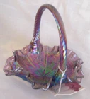 Vintage Fenton Glass Plum Iridescent Peacock Dahlia 6" Basket