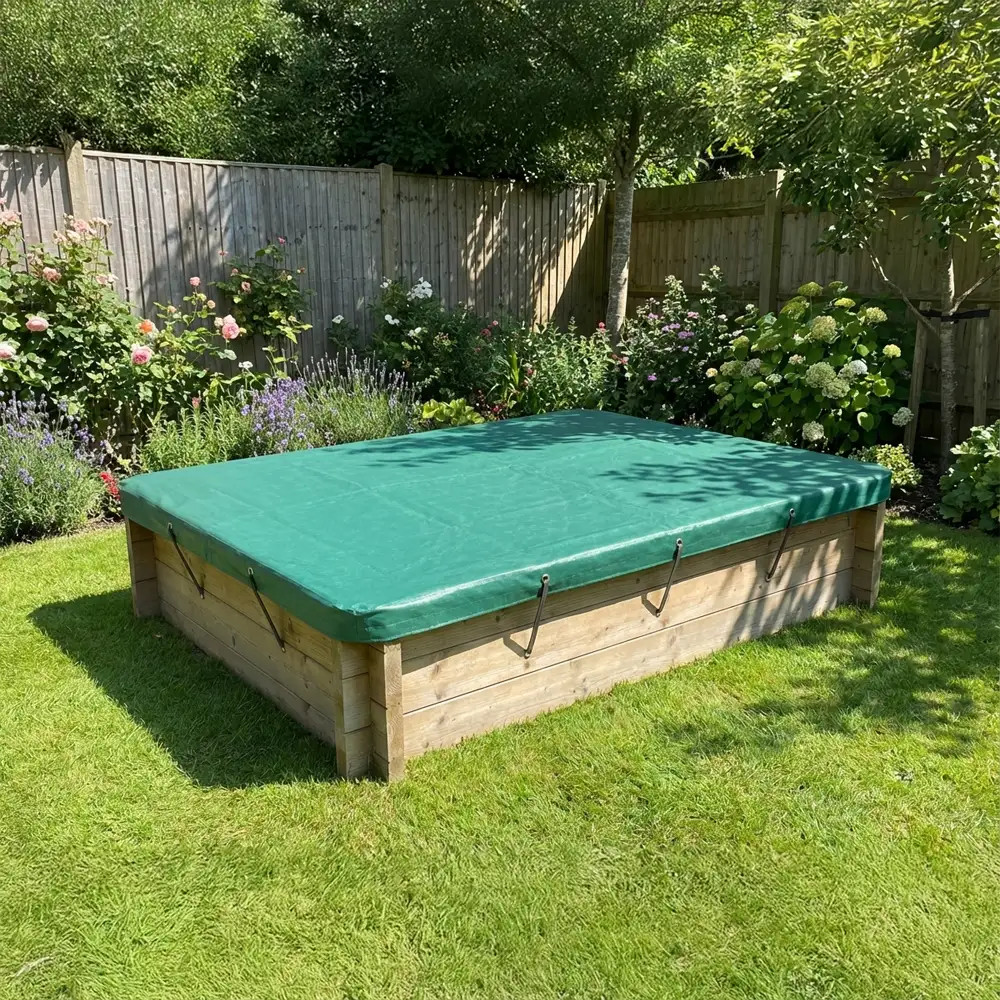 Wooden Sandpit - 2m x 1.5m – 429mm Height – 44mm Thick Wall - Inc Tarpaulin C...