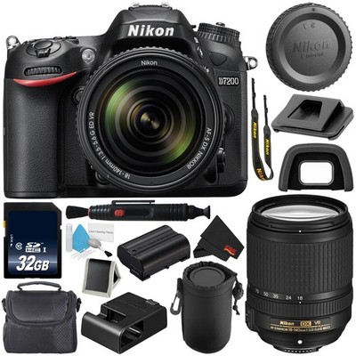 Nikon D7200 DSLR Camera with Lens Kit and Memory Card and Bundle 32GB SDHC