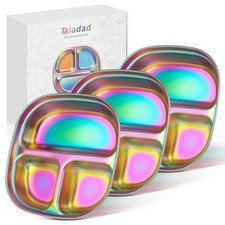 3Pack Stainless Steel Kids Plates, Kids Toddlers Babies Tray, Balanced Bites ...