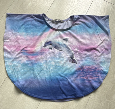 H&M Mädchen T-Shirt Gr. 110 / 116 mehrfarbig Delfin-Print Rundhals Freizeit