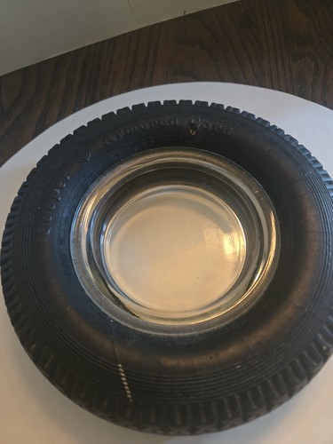 VINTAGE COOPER ARMORED CORD Tire Advertising Ashtray Rubber GLASS - Picture 8 of 8