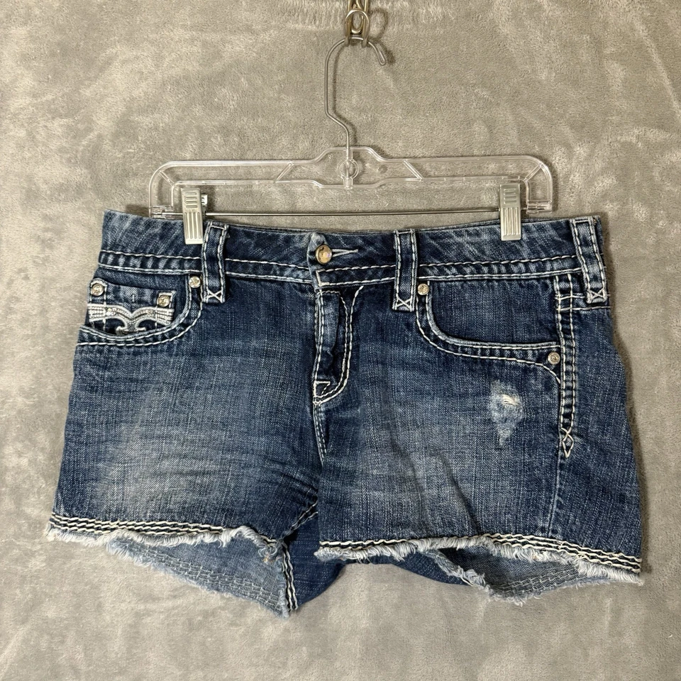Rock Revival Lavia Easy Short Jean Size 29 Cotton Embellished Bling Denim Shorts - Image 3 of 4