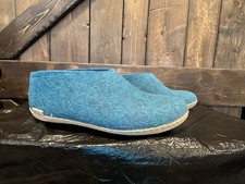 Glerups Shoe Petrol Wool Slipper With Natural Leather Bottom - EU Size 42