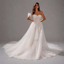 Simple A-Line Wedding Dresses Off The Shoulder Lace Appliques Beach Bridal Gowns
