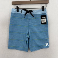 Hurley Board Shorts Boys 10 Blue Striped Swim Drawstring Back Pocket Surf Trunks