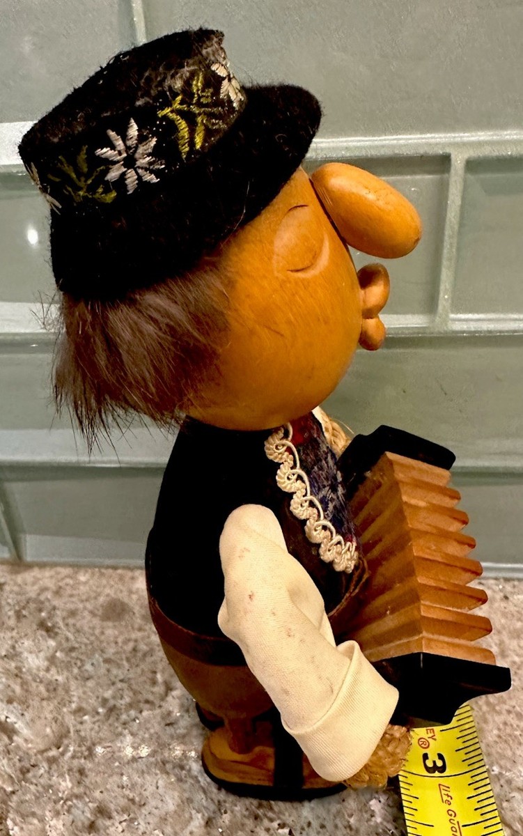 Casagrande カサグランデ CASY BOYS 木製人形 アコーディオン Vtg7”German Wood Carved Accordion Player Casagrande Casy Boys Rope
