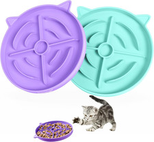 Slow Feeder Cat Bowl, 2 Pcs Cat Puzzle Feeder, Non-Slip Silicone Cat Dish, Preve