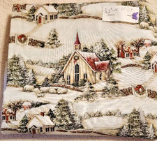 HOLIDAY FABRIC SNOWY CHURCH SUSAN WINGET TREES SHEEP FENCES WINTER 42X 105
