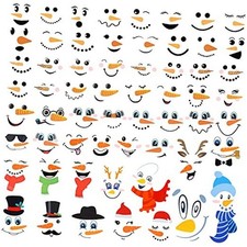 60 Pcs Snowman Face Stickers for Christmas Ornaments, Vinyl Decals DIY Craft