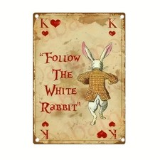 Vintage Follow the White Rabbit Garage Tin Metal Signs Home D&eacute;cor 8x12