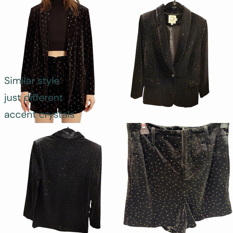 Lili Sidonio X Molly Bracken Black Jacket Blazer & Shorts Set embellished XS
