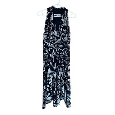Evan Picone Maxi Dress Floral Black White Sleeveless 6 Work Wedding Guest Classy