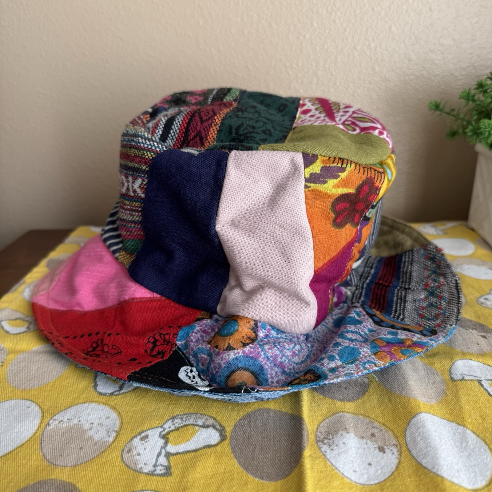 Vintage style patchwork mixed pattern bucket hat - image 3