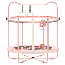 60" Kids Trampoline Indoor, 5ft Toddler Mini Trampoline with Basketball Hoop,...