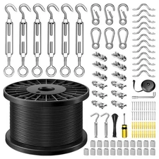 String Light Hanging Kit with Vinyl 400FT Coated Stainless Steel 304 Wire Rop...