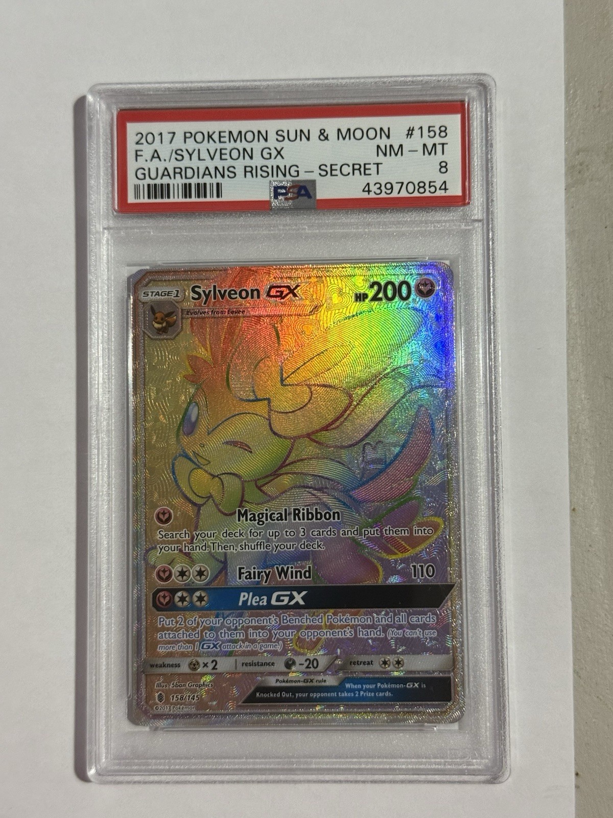 🔥Pokemon Sylveon GX (Secret) 158/145 Sm-Guardians Rising Holo PSA 8🔥