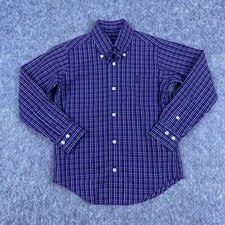 Brooks Brothers Boy's Button Down Shirt Navy Blue Red Plaid Cotton Youth Size XS