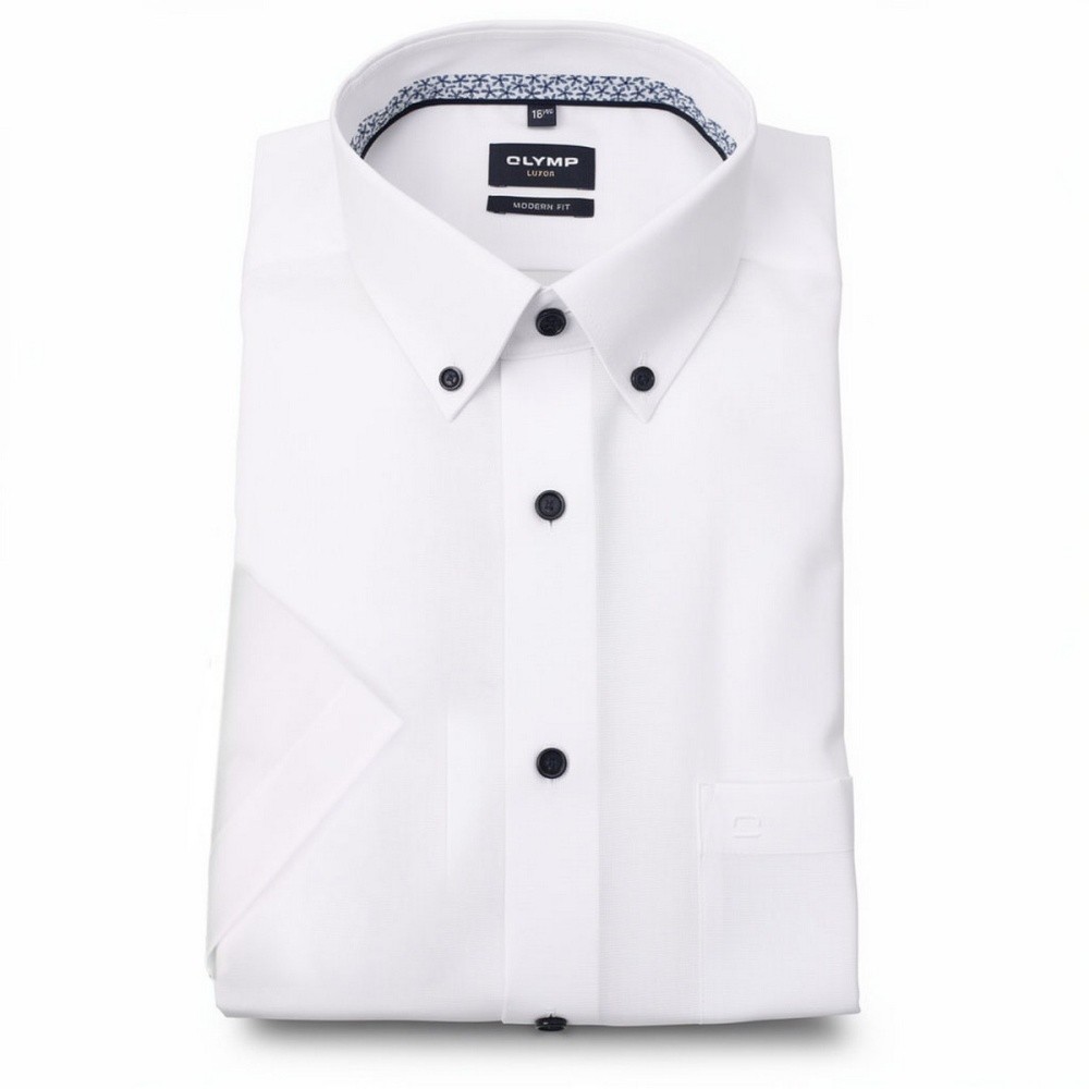 Olymp Luxor Modern Fit Mens Short Sleeve Button-Down Dress Shirt White 126112 00