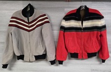 VINTAGE LOT OF 2 VTG 50s REVERSIBLE WOOL & FLEECE BOMBER JACKETS STRIPED TALON