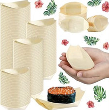 500 Pack Bamboo Boat Serving Trays 5.3" Disposable Sushi Appetizer Catering Plat