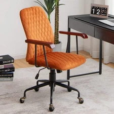 NNECW Retro Swivel Velvet Computer Desk Chair with Armrest for Home & Office