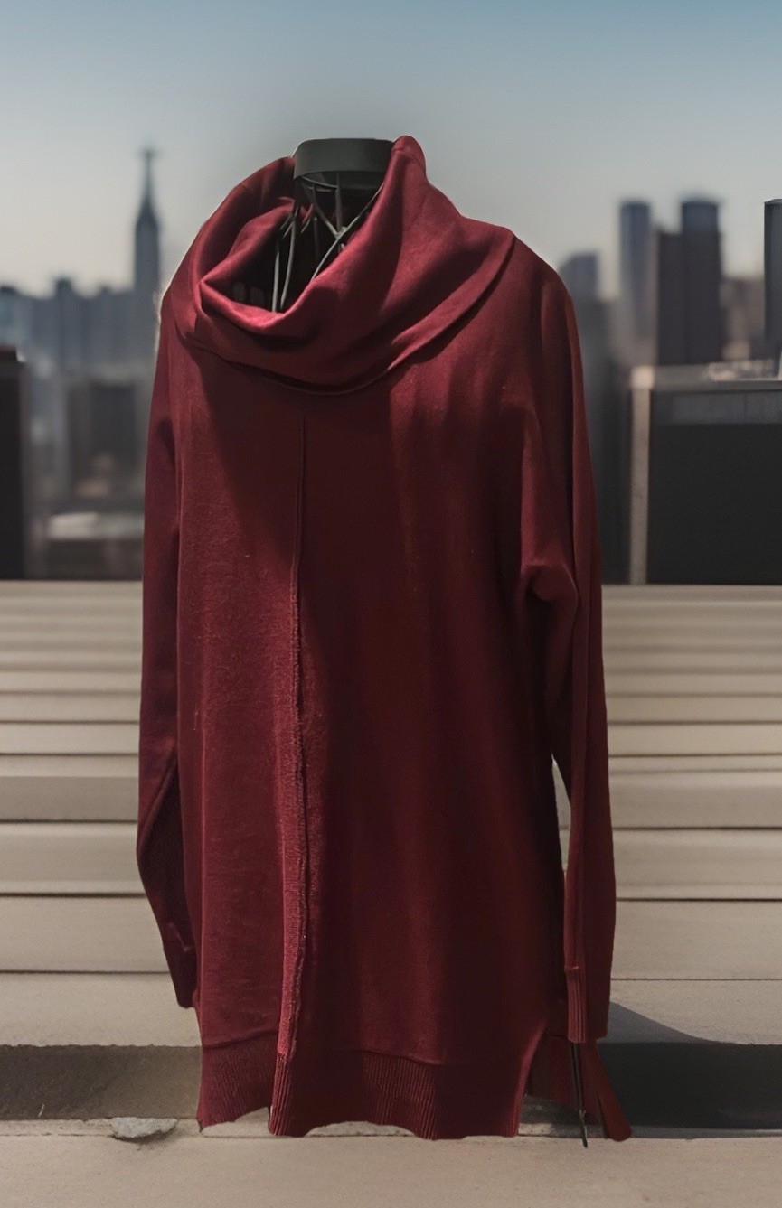 JOAN VASS NY Women’s Sweater Shawl Cowl Neck Autumn Red Tunic Size Small