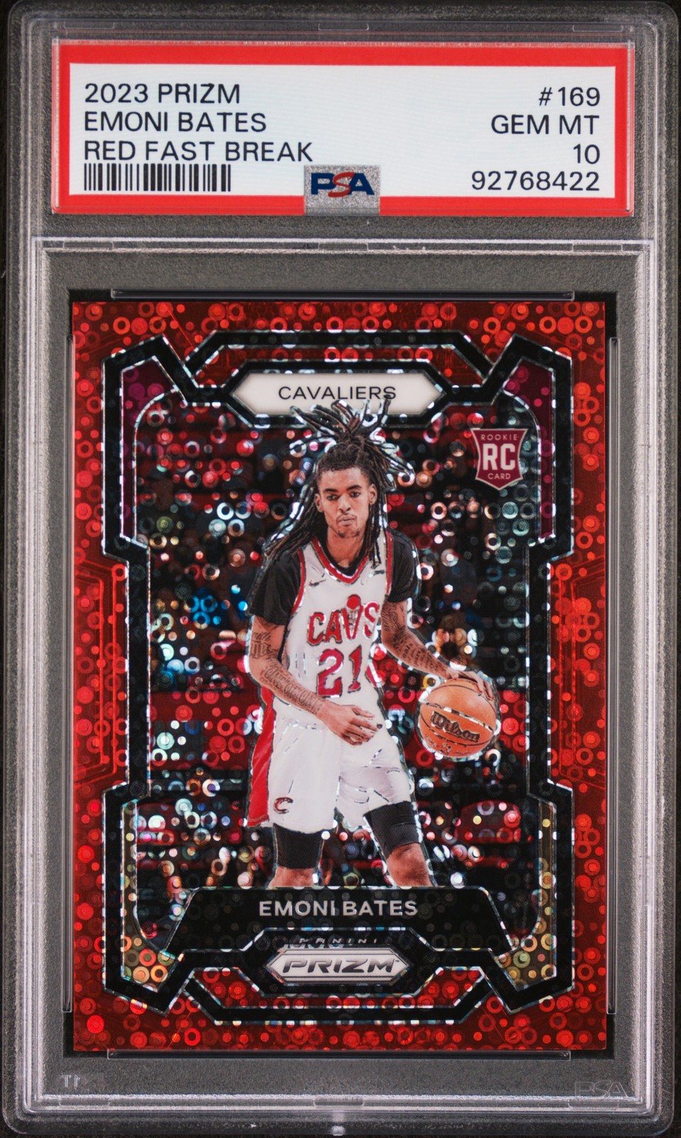2023-24 Panini Emoni Bates Red Fast Break Prizm RC /100 PSA 10