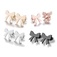 Stainless Steel Bow Tie Stud Earrings Set for Women Small Cute Hollow Mouse Bow