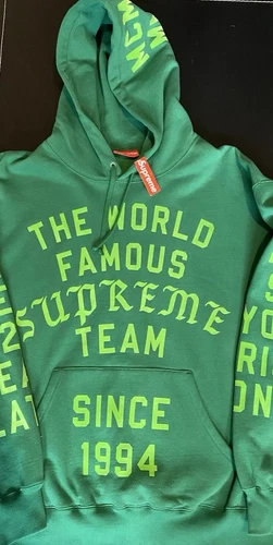 Sweat à capuche floqué SS23 Supreme Team neuf avec étiquette vert X Large rare XL