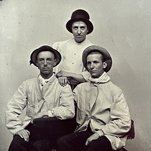 Antica Fotografia Tintype Affascinante Giovane Uomo e Donna Classe Operativa Lavoro - Foto 3 di 9