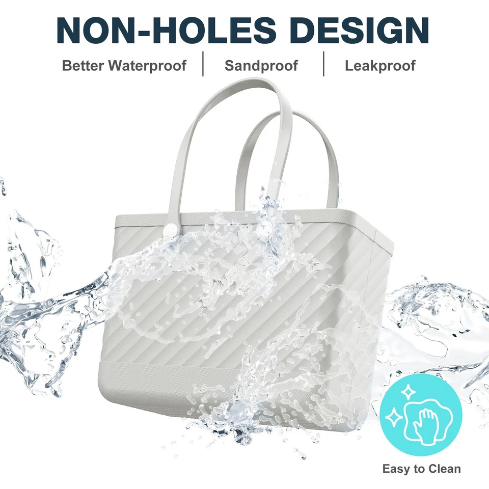 Waterproof Rubber Beach Tote Bag Travel Sandproof Leakproof with Zipper Pocket - Image 2 of 4