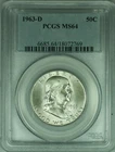 1963-D Franklin Silver Half Dollar, PCGS MS-64 (49)
