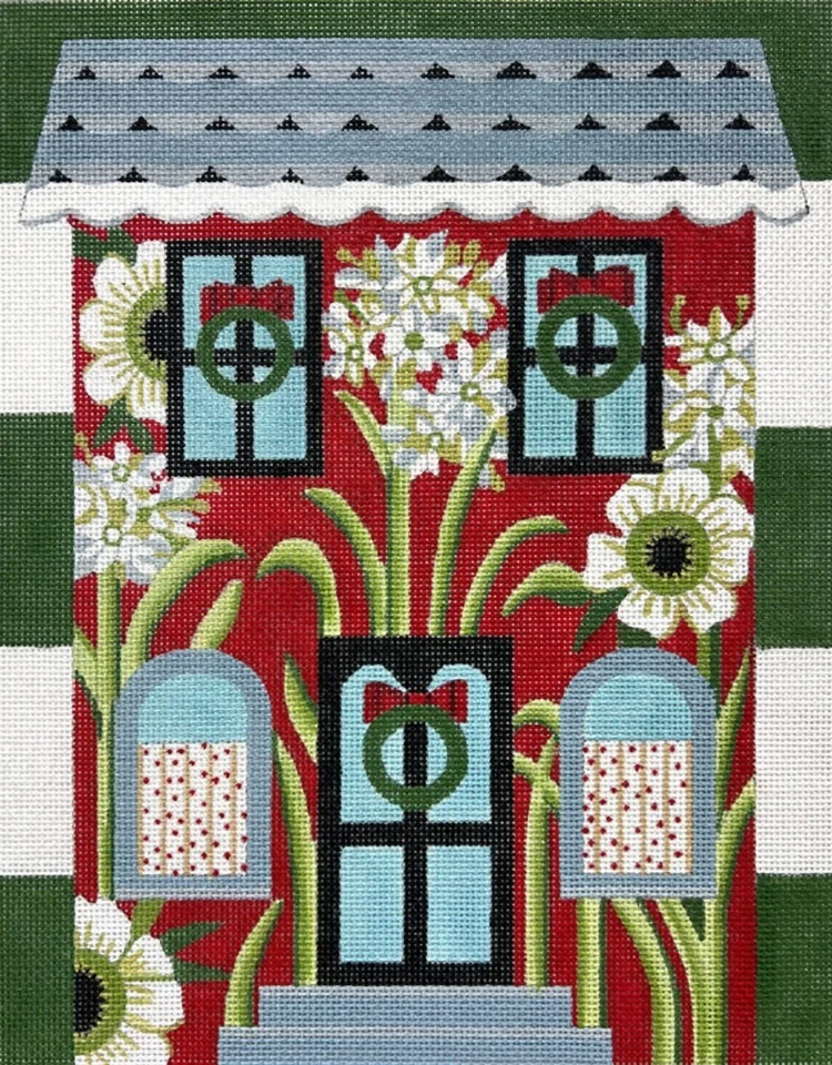 Needlepoint Handpainted Alice Peterson Christmas Flower House 11x14 - Image 3 of 4