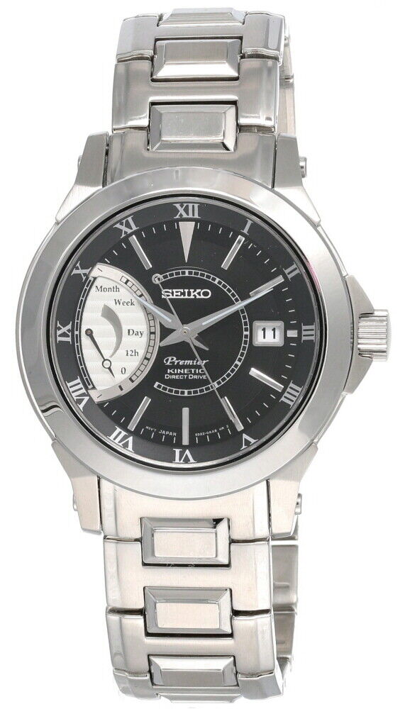 Seiko Premier Kinetic Direct Drive Black Dial SS Men's Watch SRG001  29665146823 | eBay