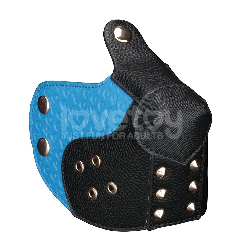 Máscara de cachorro alfa cicatrizada de cuero sintético Reign y hocico extraíble negro/azul Foto 2 de 4